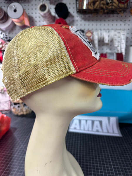 Distressed Patch Cap for Women Country Style Mesh Back Side View