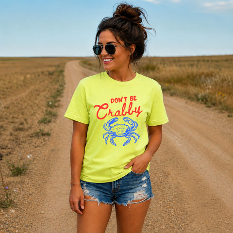Don’t Be Crabby Comfort Colors Tee – Neon Lemon Summer Graphic Shirt