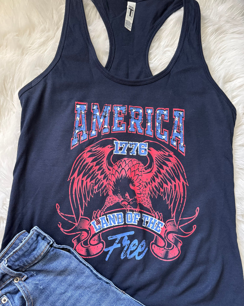 Fourth of July Patriotic Tank Top with 1776 Eagle USA Theme