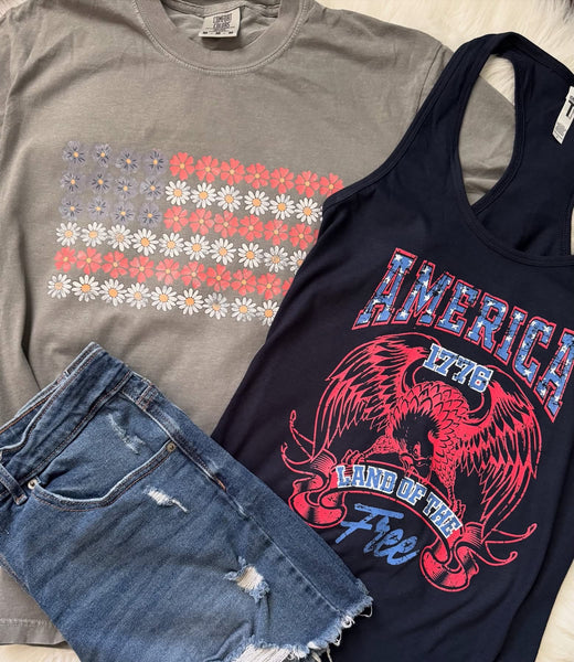 Fourth of July Patriotic Tank Top with 1776 Eagle USA Theme
