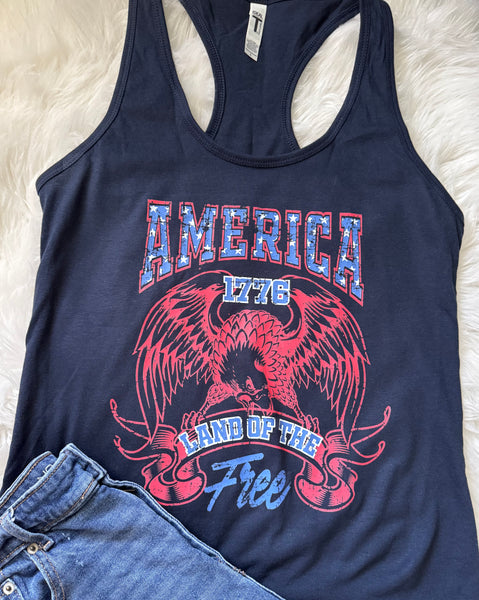 Fourth of July Patriotic Tank Top with 1776 Eagle USA Theme
