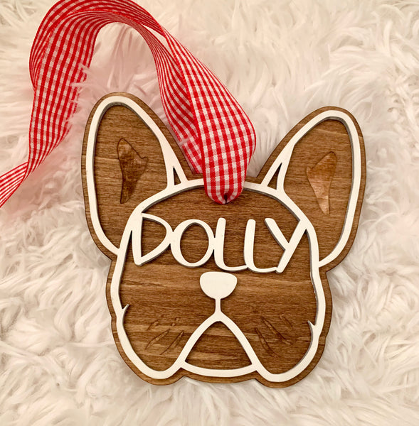 French Bulldog Ornament | Wooden Stocking Name Tag Handmade Christmas Decoration