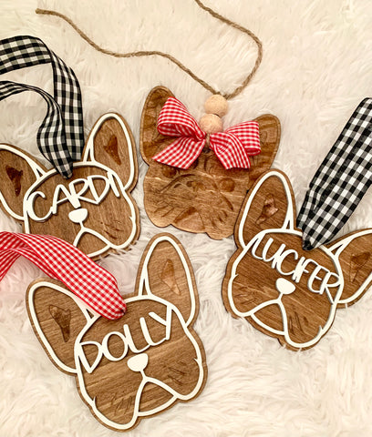 French Bulldog Ornament | Wooden Stocking Name Tag Handmade Christmas Decoration
