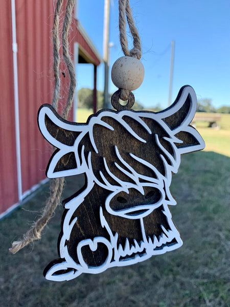 Highland Cow Custom Ornament | Rustic Farmhouse Decor Personalized For Christmas Tree Wooden Laser Cut Shapes