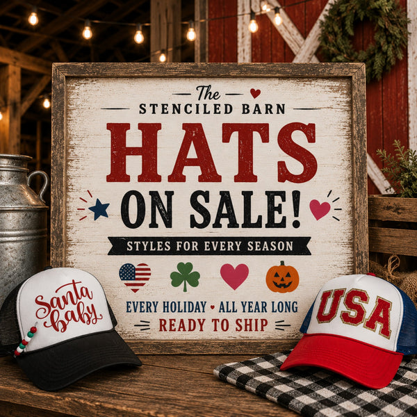 Holiday hats on sale collection featuring ready-to-ship seasonal trucker hats for every season from The Stenciled Barn.