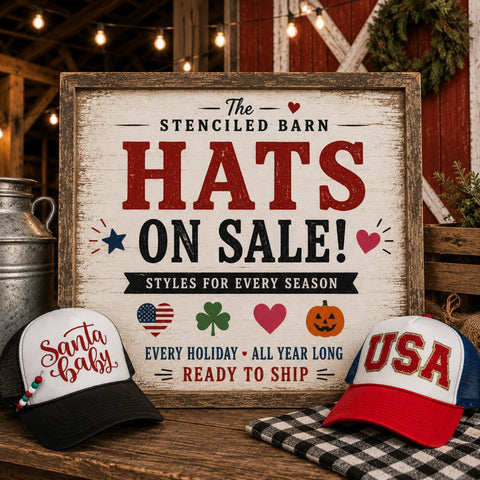 Holiday hats on sale collection featuring ready-to-ship seasonal trucker hats for every season from The Stenciled Barn.