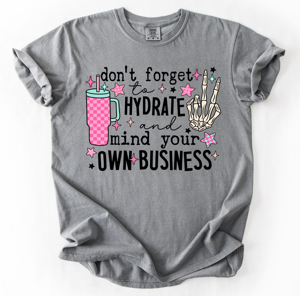 Hydrate & Mind Your Own Business Funny Tee | CC Gray