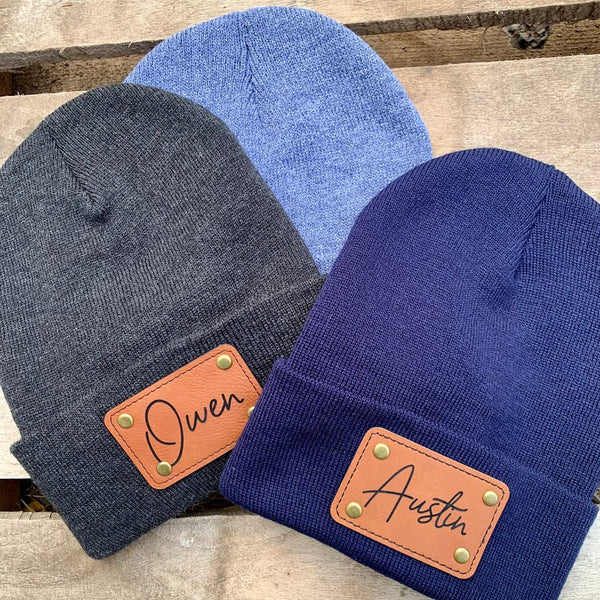 Personalized Kids Patch Beanie | Custom Name Winter Hat for Children - The Stenciled Barn