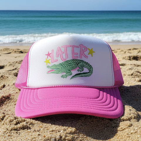 pink later gator trucker hat southern summer alligator graphic mesh snapback