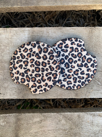 Leopard Print Car Coasters | Western Style Auto Decor Absorbent Drink Mats