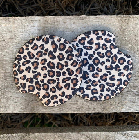 Leopard Print Car Coasters | Western Style Auto Drink Mats for Cup Holders - The Stenciled Barn