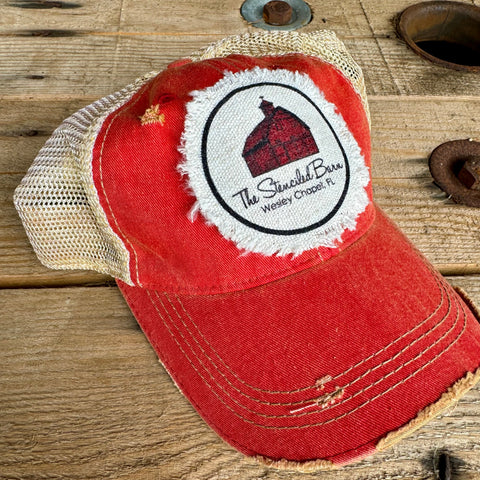 Custom Logo Patch Distressed Hat | Personalized Business Name Trucker Cap - The Stenciled Barn