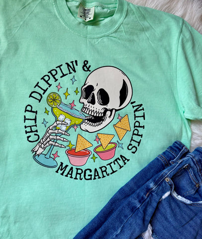 Chip Dippin' Margarita Sippin' Skelly Graphic Tee | Comfort Colors Island Reef