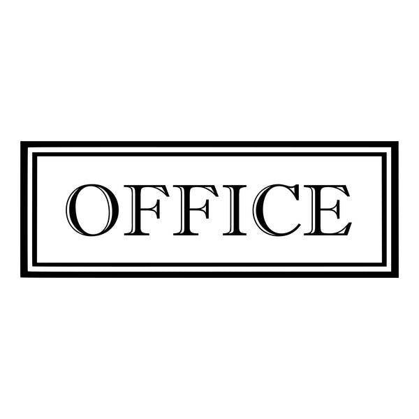 Rectangular vinyl decal with 'OFFICE' text on a white background