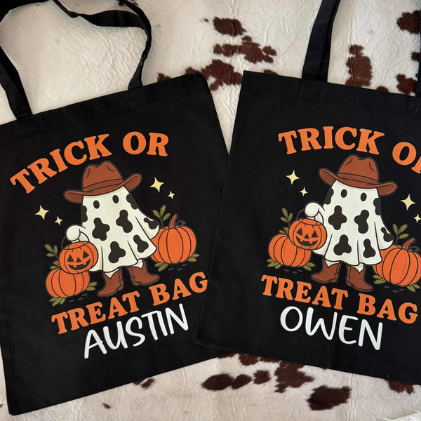 Personalized Trick or Treat Bag – Country Ghost Halloween Tote (Boy or Girl) - The Stenciled Barn