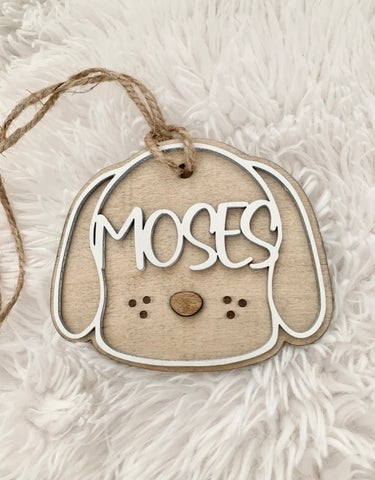Personalized Dog Ornament | Rustic Puppy Christmas Stocking Name Tag