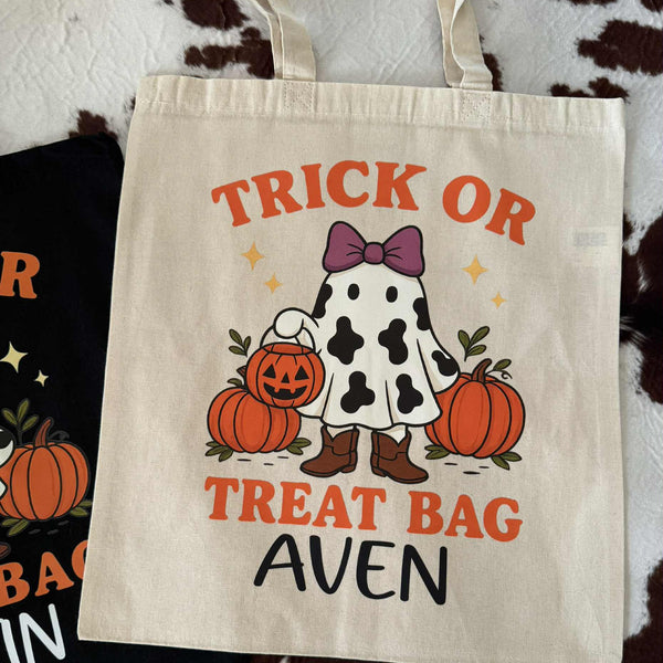 Personalized Trick or Treat Bag – Country Ghost Halloween Tote (Boy or Girl) - The Stenciled Barn