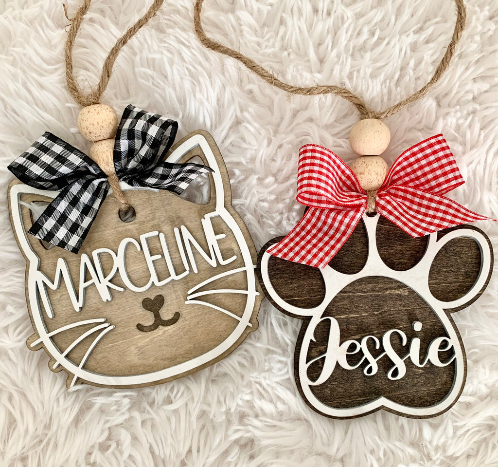 Personalized Pet Ornaments for Dogs & Cats | Handcrafted Christmas Tags Dog Paw & Cat Face Shapes