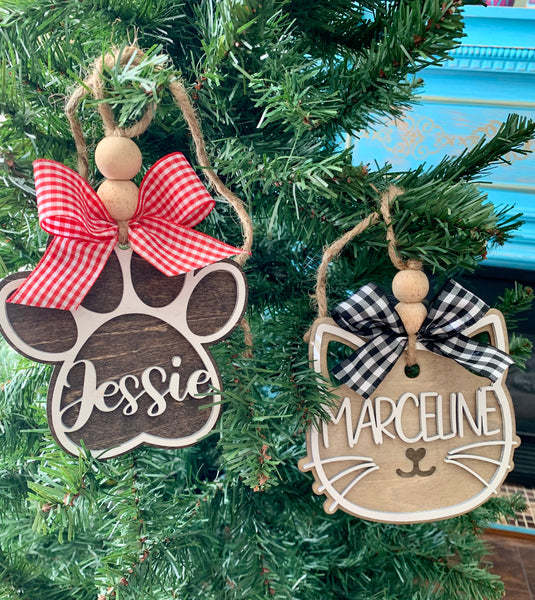 Personalized Pet Ornaments for Dogs & Cats | Handcrafted Christmas Tags Farmhouse Style Wooden Decor