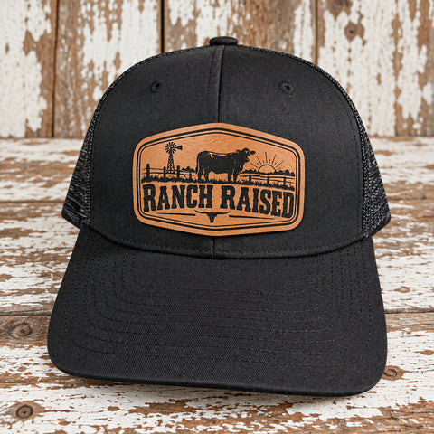 Black Richardson 112 Youth Ranch Raised trucker hat with cattle leatherette patch