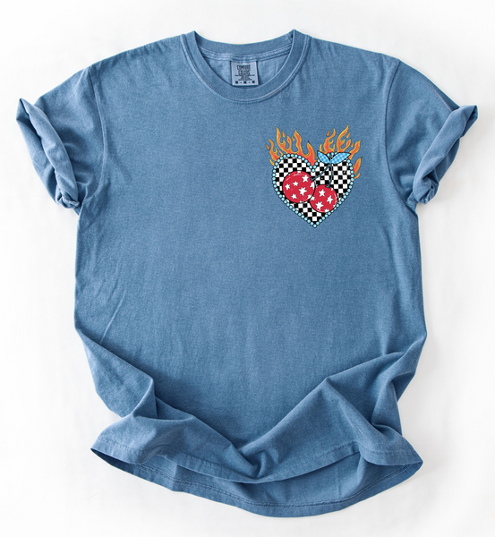 Cherry Checkered Fourth of July Graphic Tee Comfort Colors Blue Jean
