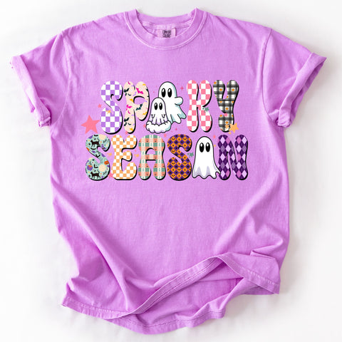 Spooky Season Neon Violet Comfort Colors Tee | Bright Halloween Shirt for Women - The Stenciled Barn