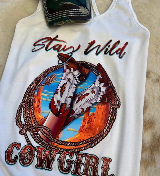 Stay Wild Cowgirl Racerback Tank Top For Women, Country Fashion