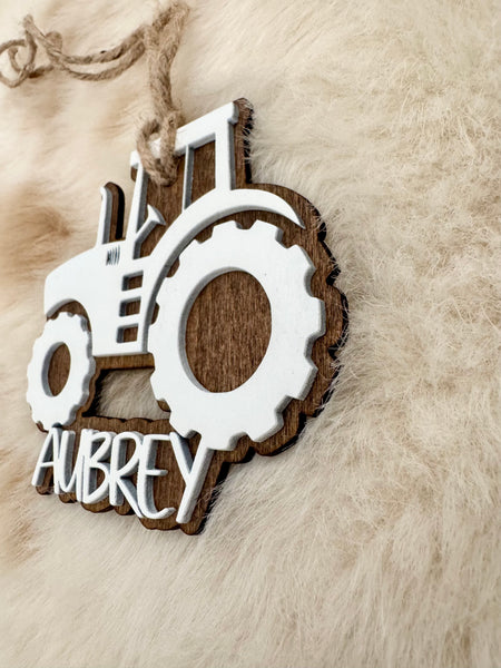 Custom Tractor Ornament | Country Christmas Personalized Holiday Decor Stocking Name Tag Farm Theme