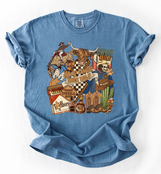 Western Rebel Outlaw Tee | Edgy Buck Wild Cowboy Killers Top | Comfort Colors Blue Jean