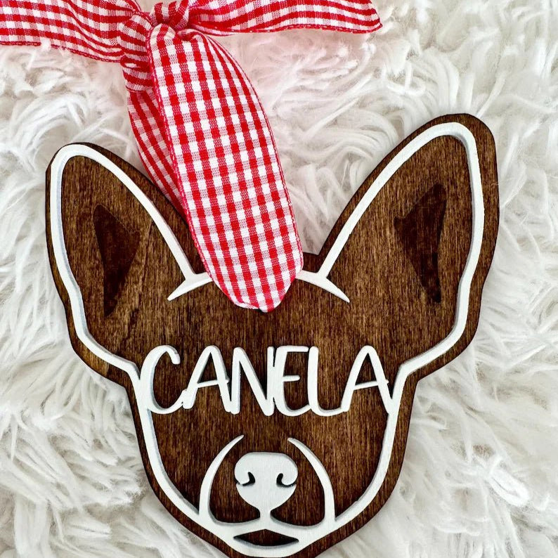 Personalized Wooden Chihuahua Ornament | Custom Name Christmas Tree Decoration & Stocking Tag - The Stenciled Barn
