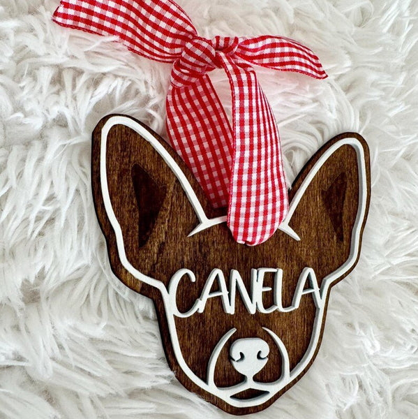 Personalized Wooden Chihuahua Ornament | Custom Name Christmas Tree Decoration & Stocking Tag - The Stenciled Barn