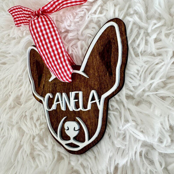 Personalized Wooden Chihuahua Ornament | Custom Name Christmas Tree Decoration & Stocking Tag - The Stenciled Barn