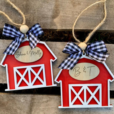 Personalized Red Barn Ornament | Custom Country Christmas Decor & Holiday Keepsake - The Stenciled Barn