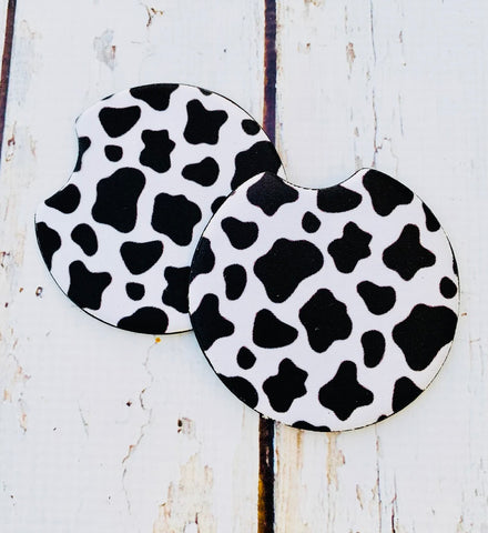 Cow Print Car Coasters, Country Style Vehicle Decor, Rubber Bottom, Universal Fit, Fingertip Grip Vehicle Cup Holder Inserts
