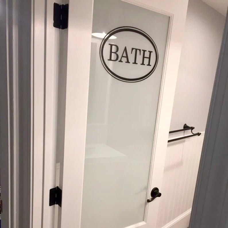 Oval Bath Door Decal | Farmhouse Style Bathroom Wall Decal | DIY Rustic Home Decor - The Stenciled Barn