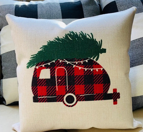 Vintage Camper Christmas Pillow Cover | Farmhouse Christmas Decor 16x16 Square Polyester 